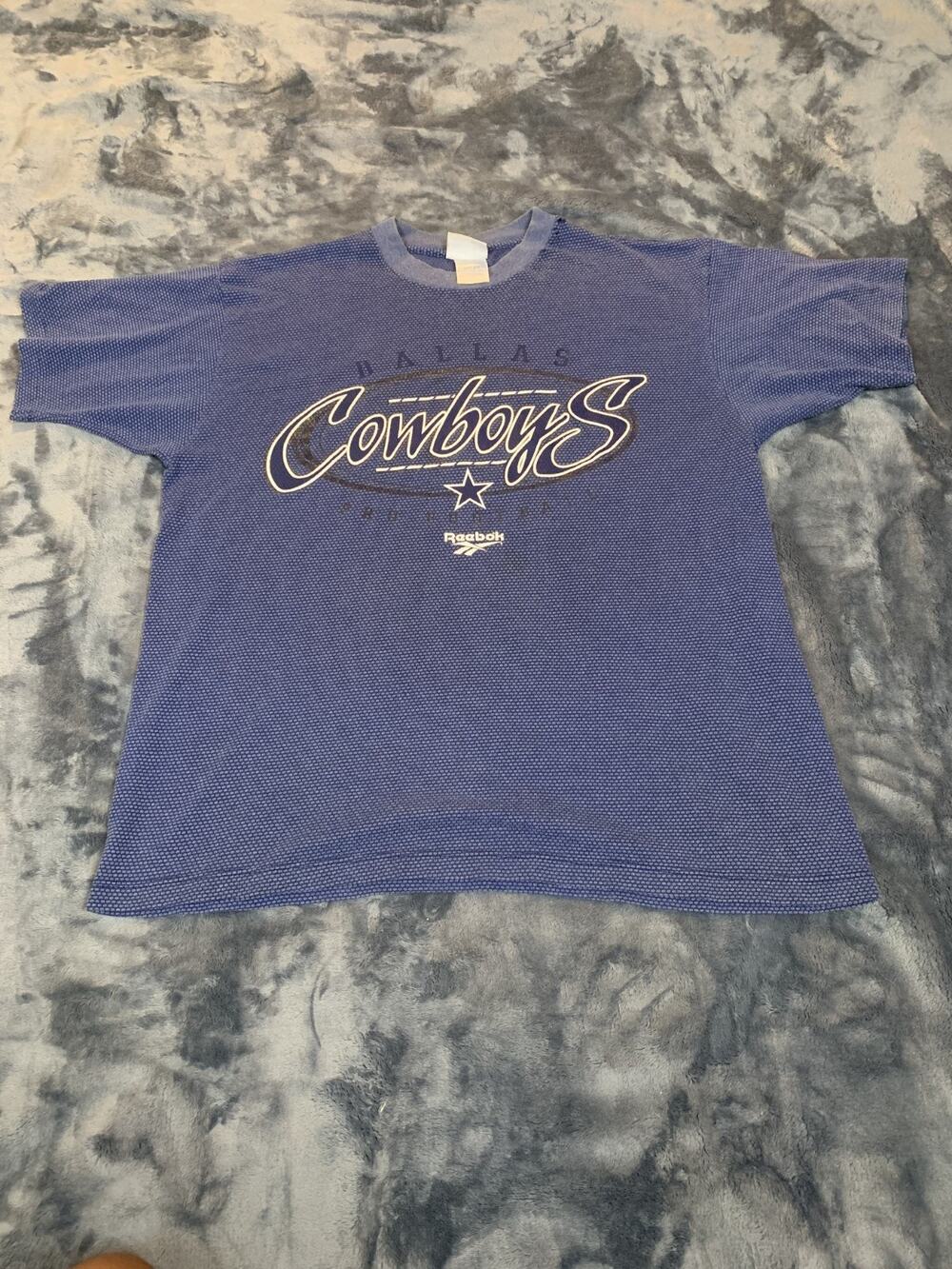 Vintage 90s Reebok Dallas Cowboys T Shirt Mens Size L Large Made in USA Blue Y2K